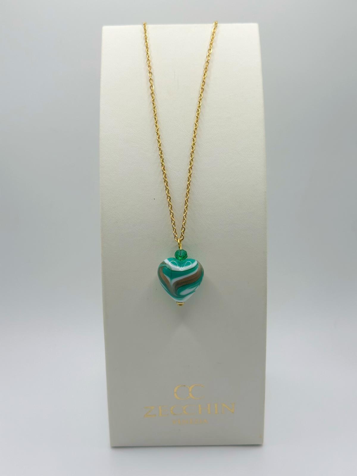 Collana Margot con pendente a cuore in vetro di Murano e avventurina, colore verde